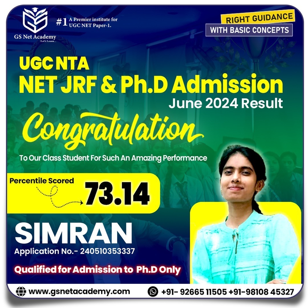 Simran — 73.14 · Ph.D Eligible — GS Net Academy