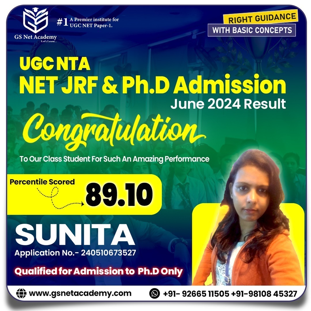 Sunita — 89.10 · Ph.D Eligible — GS Net Academy