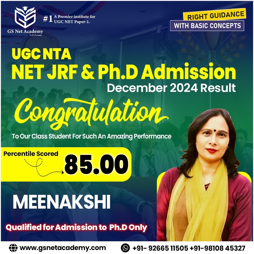Meenakshi — 85.00 · Ph.D Eligible — GS Net Academy
