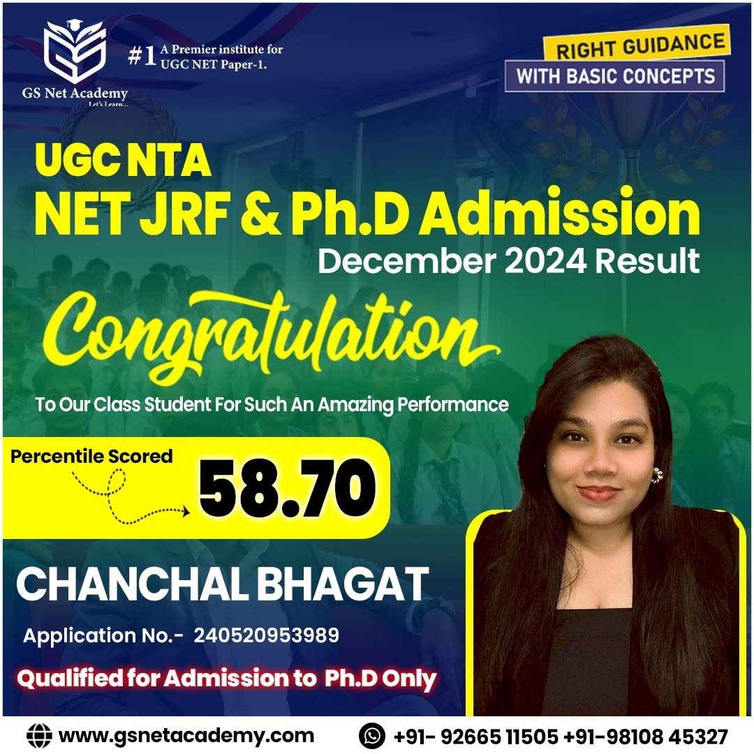 Chanchal Bhagat — 58.70 · Ph.D Eligible — GS Net Academy