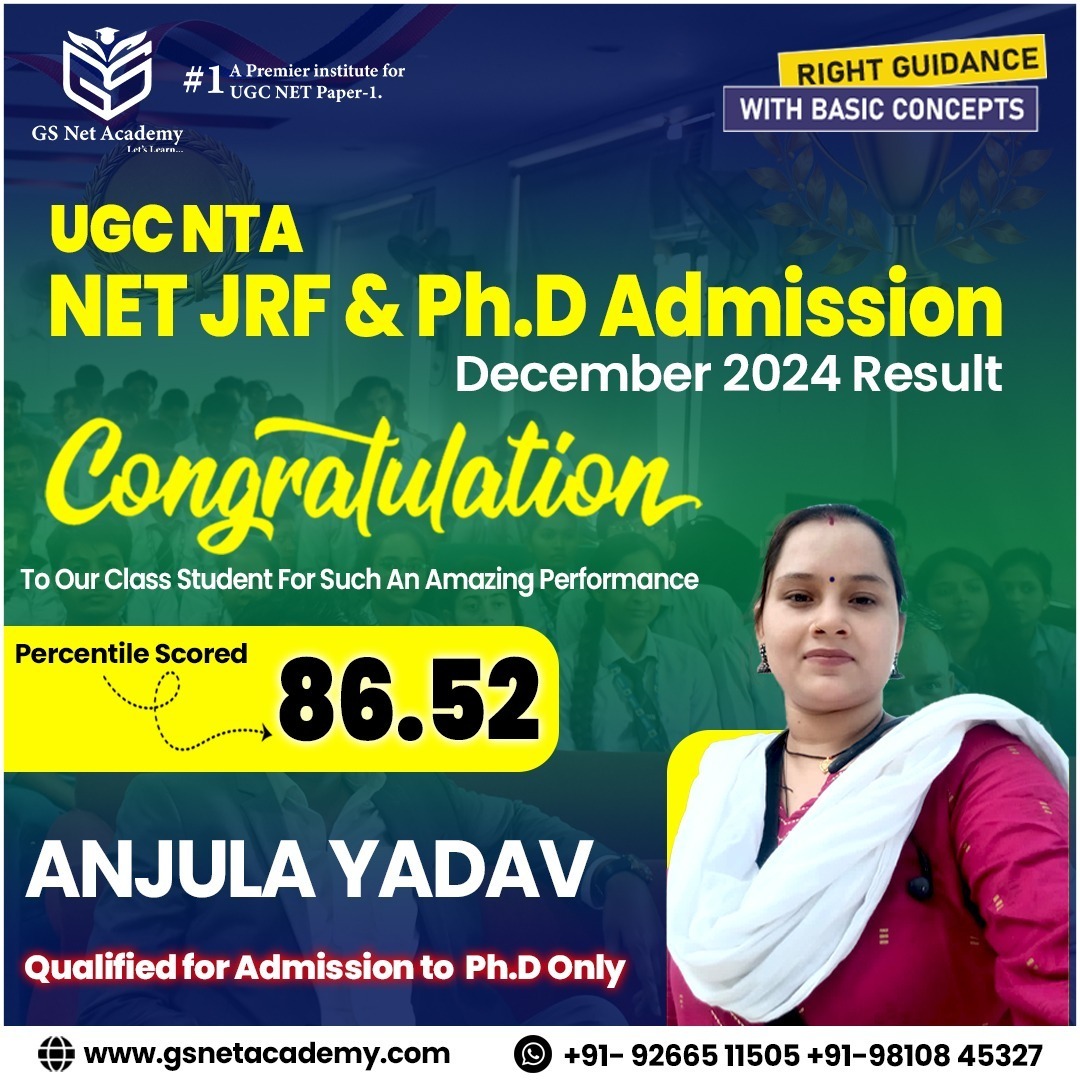 Anjula Yadav — 86.52 · Ph.D Eligible — GS Net Academy