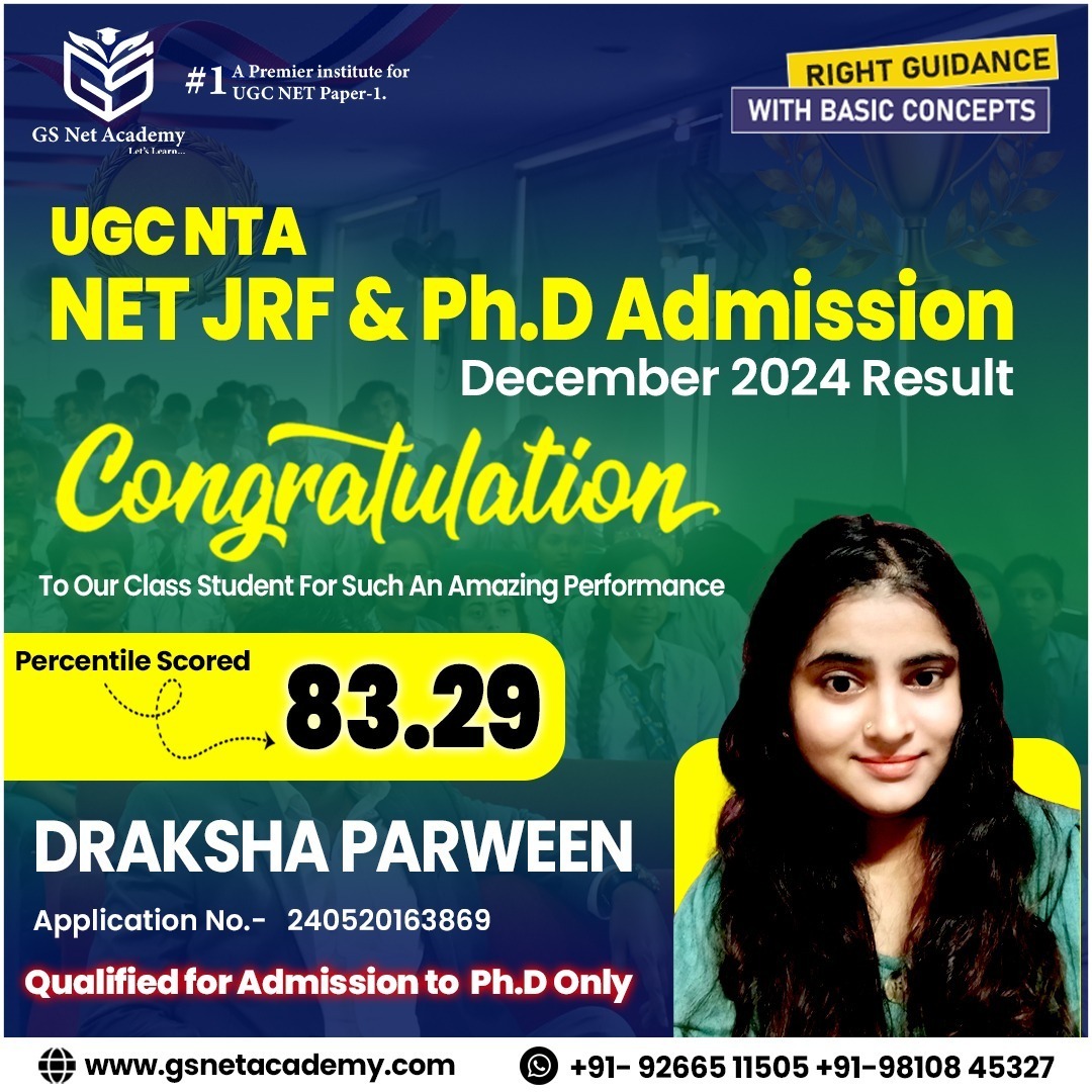 Draksha Parween — 83.29 · Ph.D Eligible — GS Net Academy