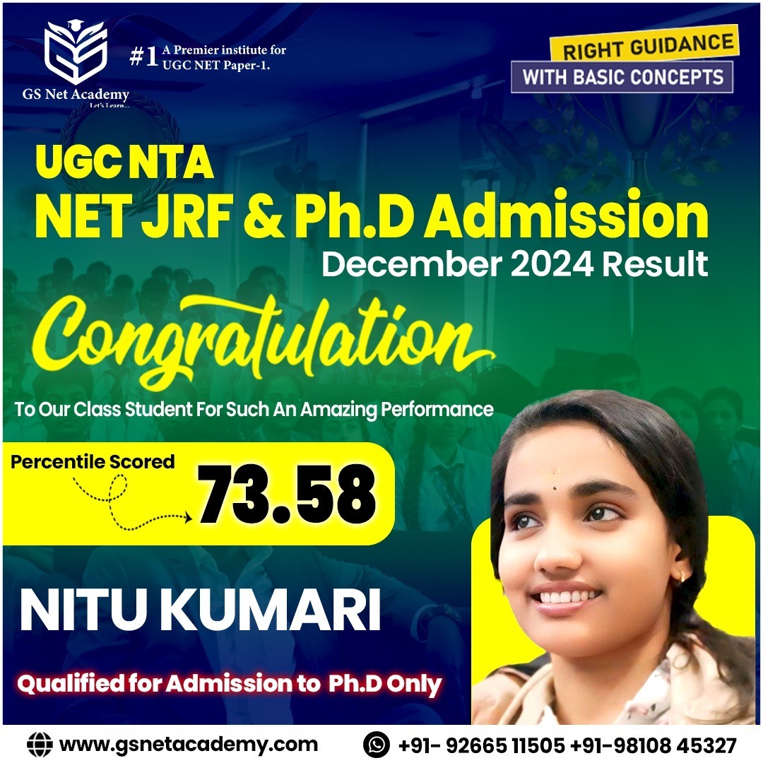 Nitu Kumari — 73.58 · Ph.D Eligible — GS Net Academy