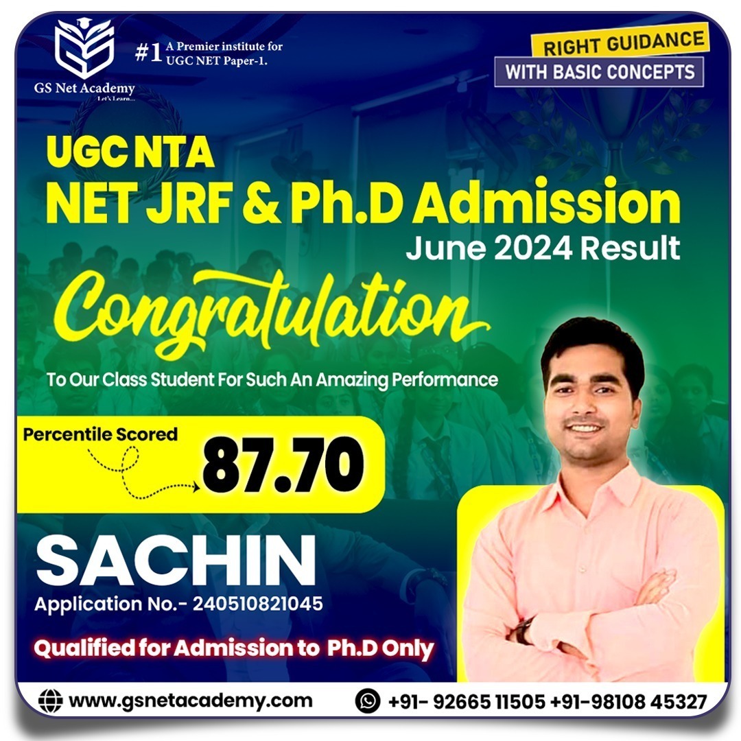 Sachin — 87.70 · Ph.D Eligible — GS Net Academy