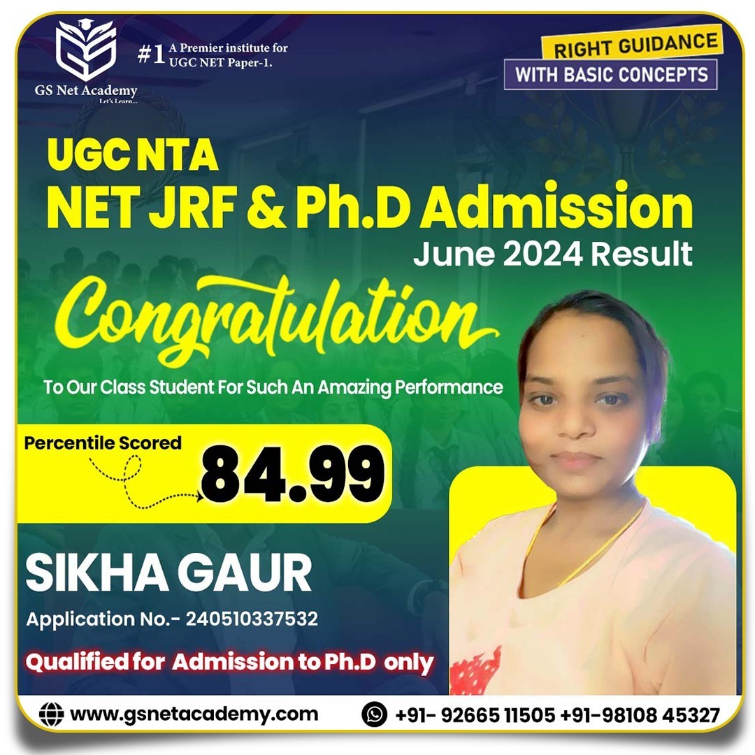 Sikha Gaur — 84.99 · Ph.D Eligible — GS Net Academy